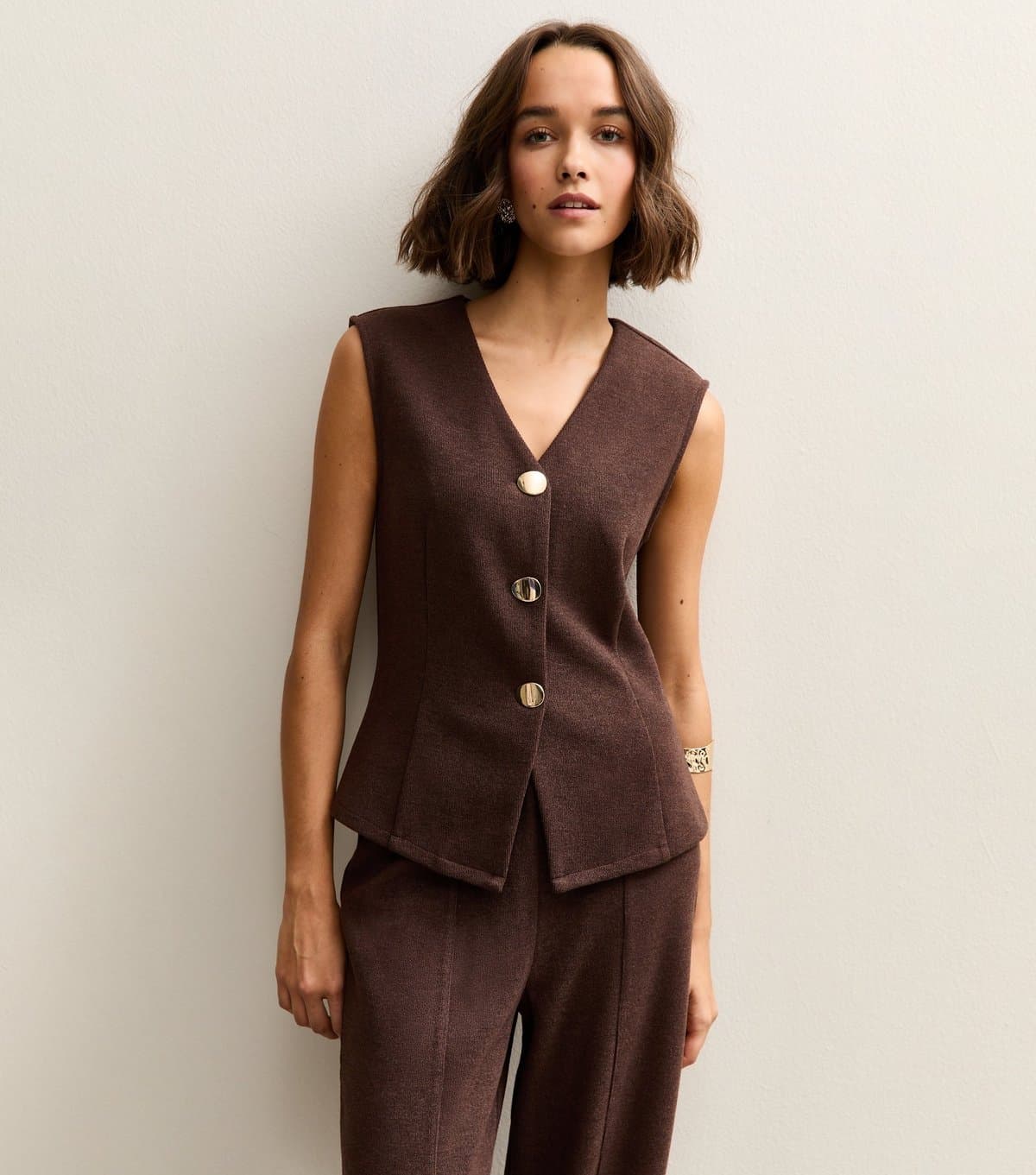 New Look Women's Dark Brown Soft Touch V-Neck Waistcoat New Look