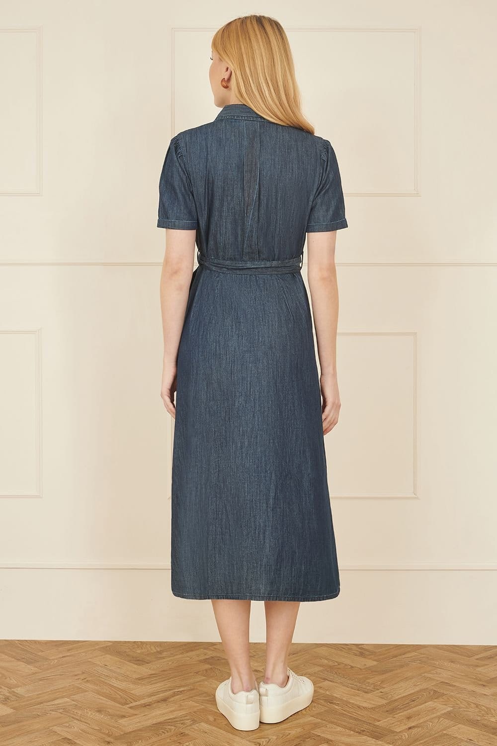 Yumi Yumi Women's Blue Chambray Utility Midi Denim Shirt Dress - 4