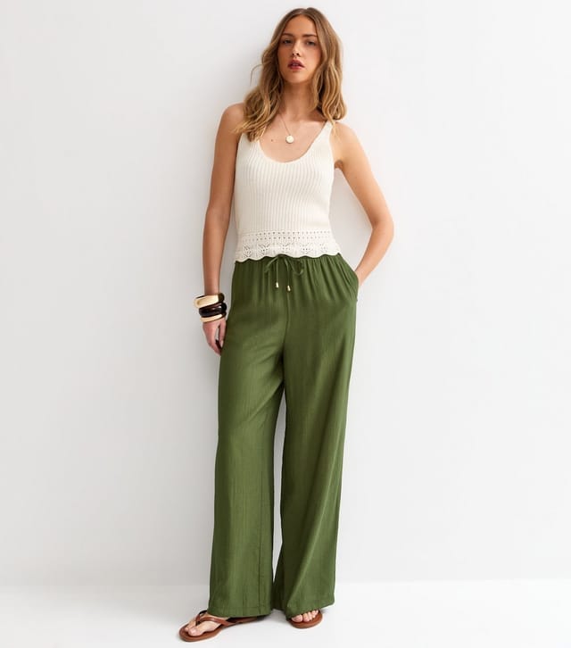 New Look Women's Khaki Crinkle Wide Leg Trousers New Look - 2