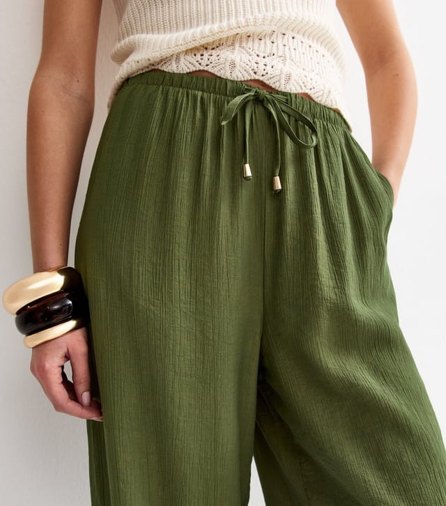 New Look Women's Khaki Crinkle Wide Leg Trousers New Look - 3