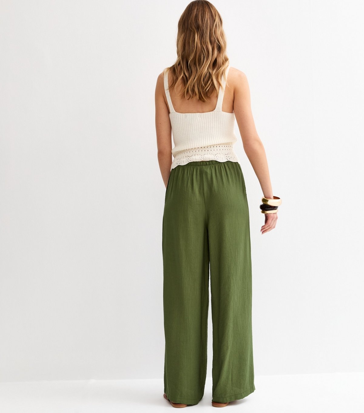 New Look Women's Khaki Crinkle Wide Leg Trousers New Look - 4