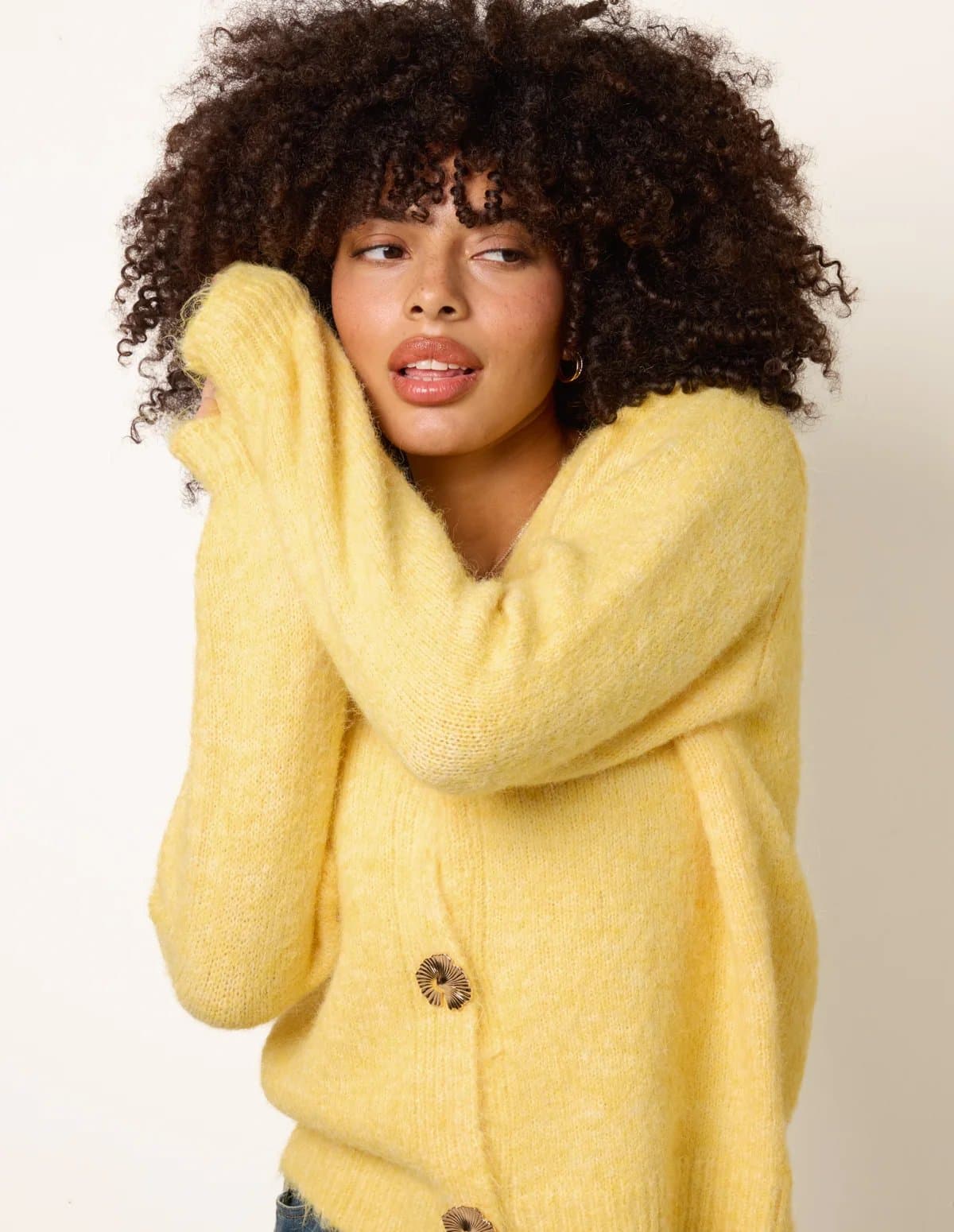 Blue Vanilla Gold Tone Flower Embossed Button Cardigan
