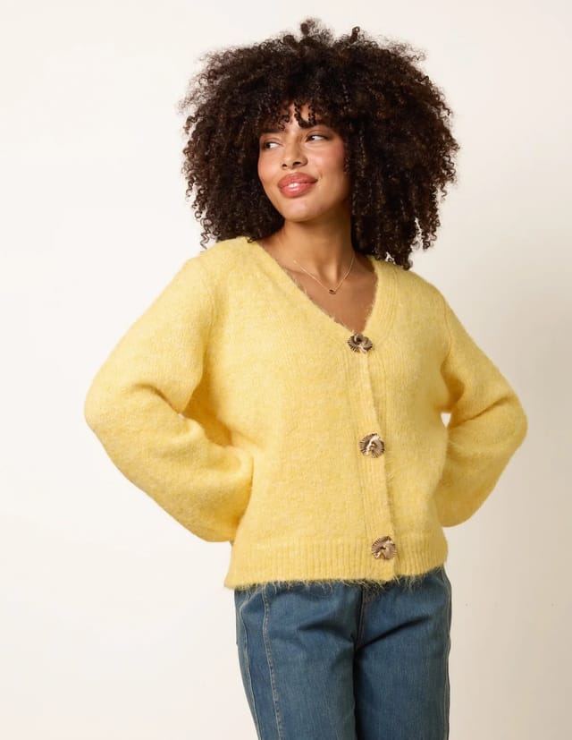 Blue Vanilla Gold Tone Flower Embossed Button Cardigan - 2