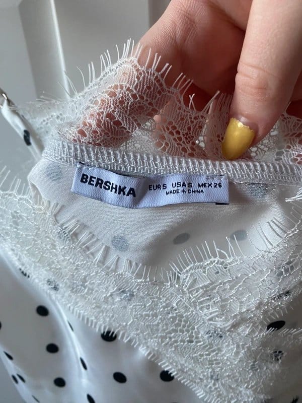 Bershka Bershka White Polka Dot Lace Asymmetrical Satin Cami Top - 1