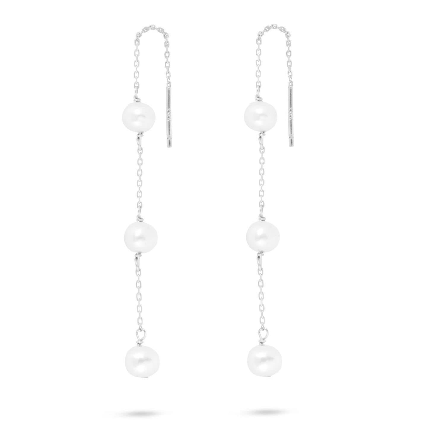 Gold Trip Gold Trip Women's Triple Pearl Threader Earrings in Silver