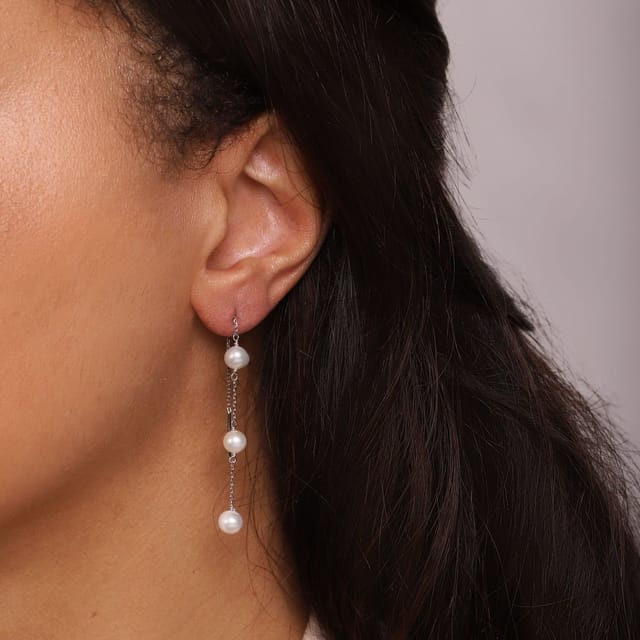 Gold Trip Gold Trip Women's Triple Pearl Threader Earrings in Silver - 2