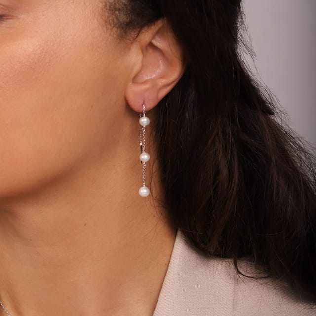 Gold Trip Gold Trip Women's Triple Pearl Threader Earrings in Silver - 3