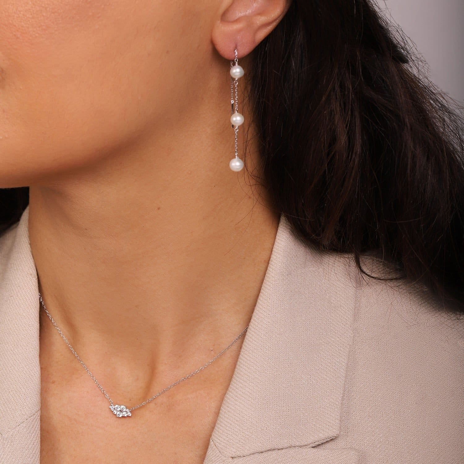 Gold Trip Gold Trip Women's Triple Pearl Threader Earrings in Silver - 4