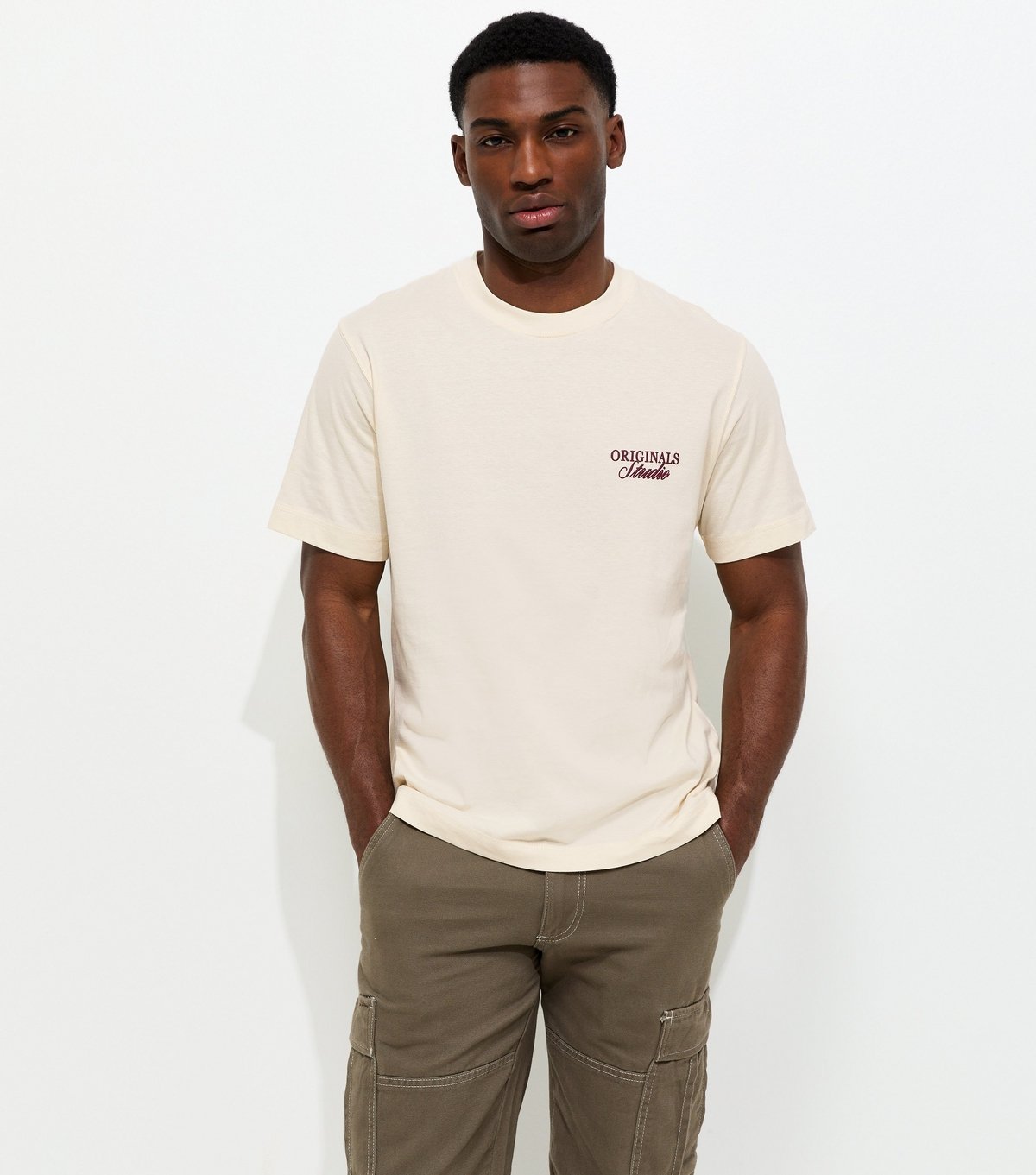 jack & jones Men's Cream Logo Print T-Shirt Jack & Jones New Look - 2