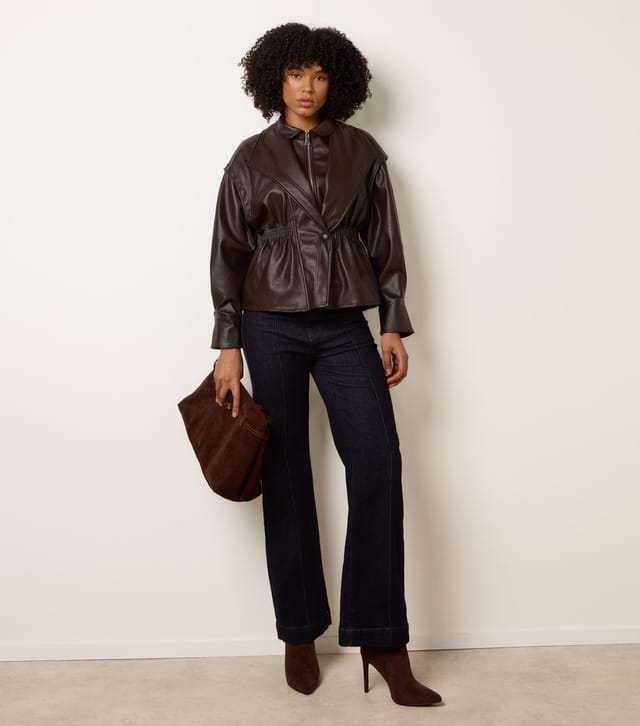 Blue Vanilla Women's Dark Brown Elasticated Waist Faux Leather Jacket Blue Vanilla New Look - 2