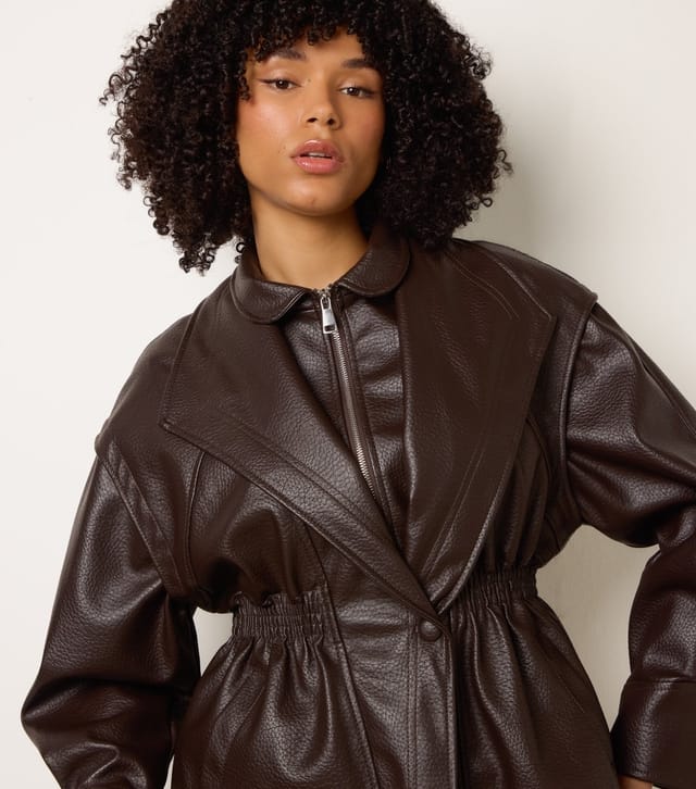 Blue Vanilla Women's Dark Brown Elasticated Waist Faux Leather Jacket Blue Vanilla New Look - 3