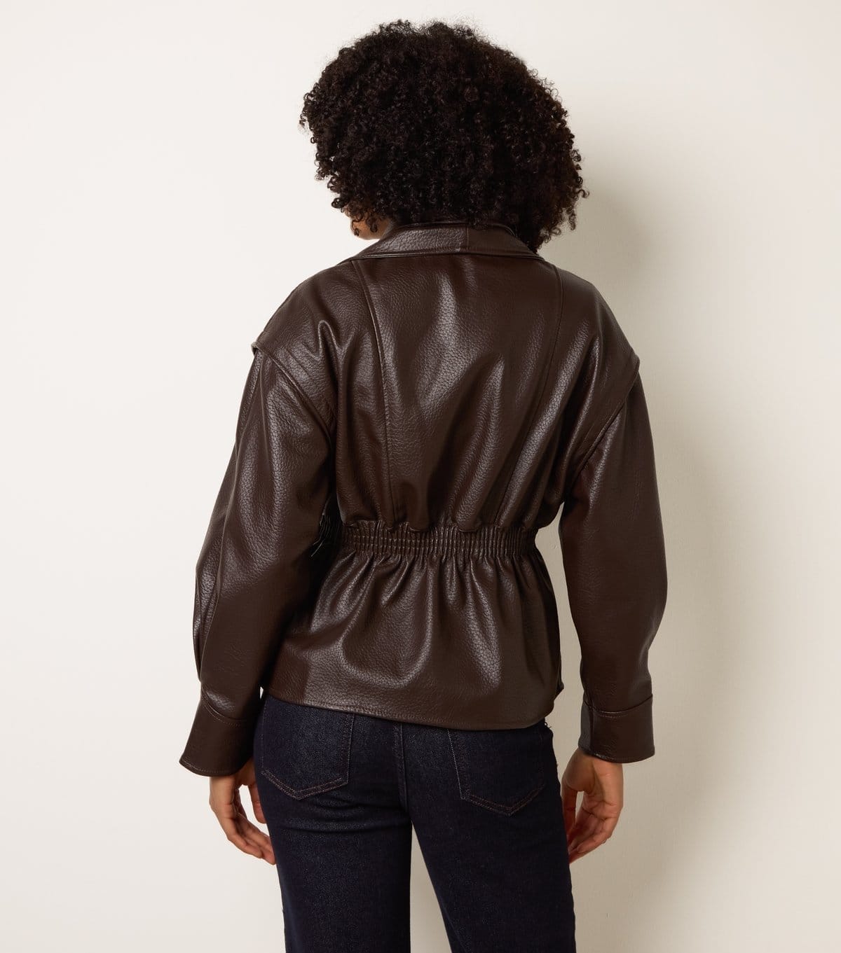 Blue Vanilla Women's Dark Brown Elasticated Waist Faux Leather Jacket Blue Vanilla New Look - 4