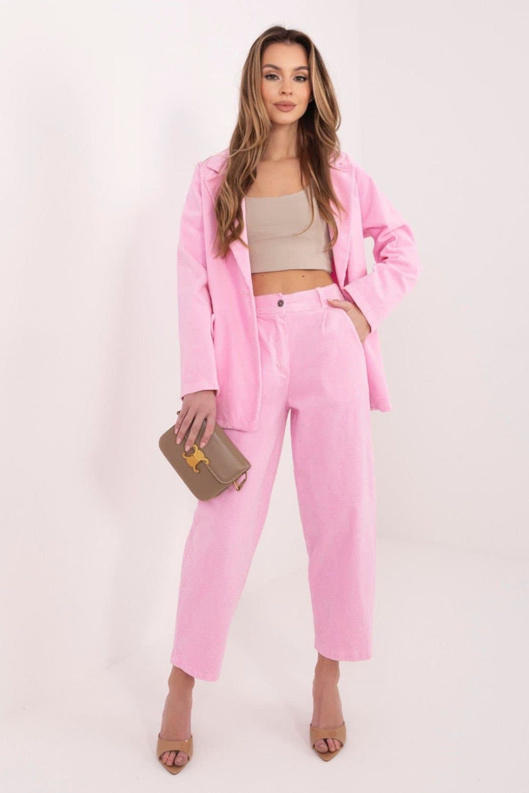 Love Lace Love Lace Women's Paris Carrot Corduroy Trousers High Waist in Pink