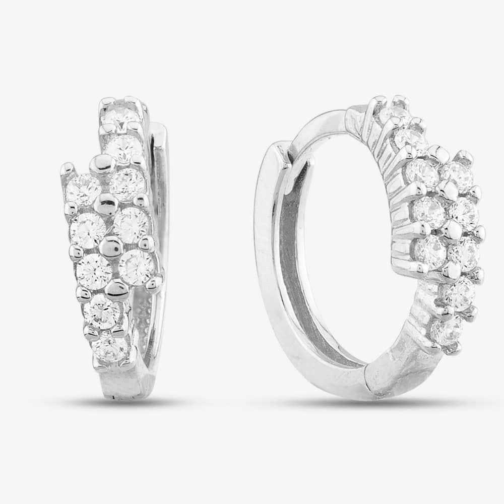 T.H.Baker T.H.Baker Women's 9ct White Gold Cubic Zirconia Two Row Hoop Earrings E1631W in Silver