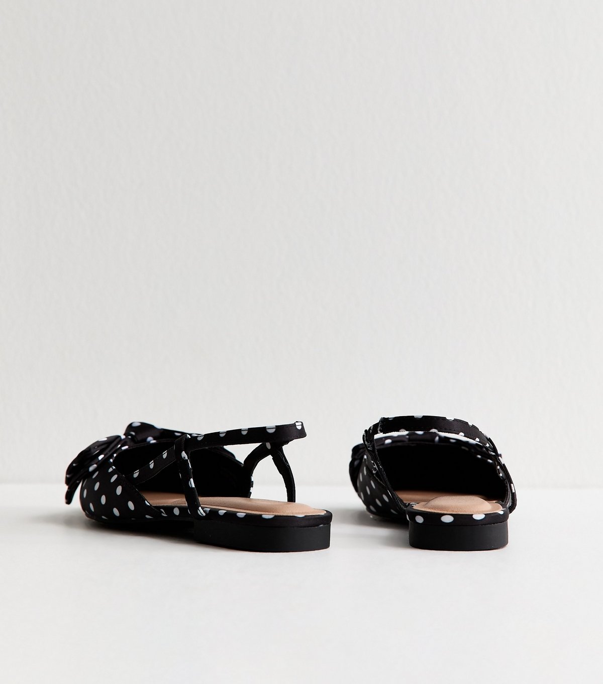 New Look Women's Black Polka Dot Satin Bow Embellished Slingback Flats Vegan New Look - 4