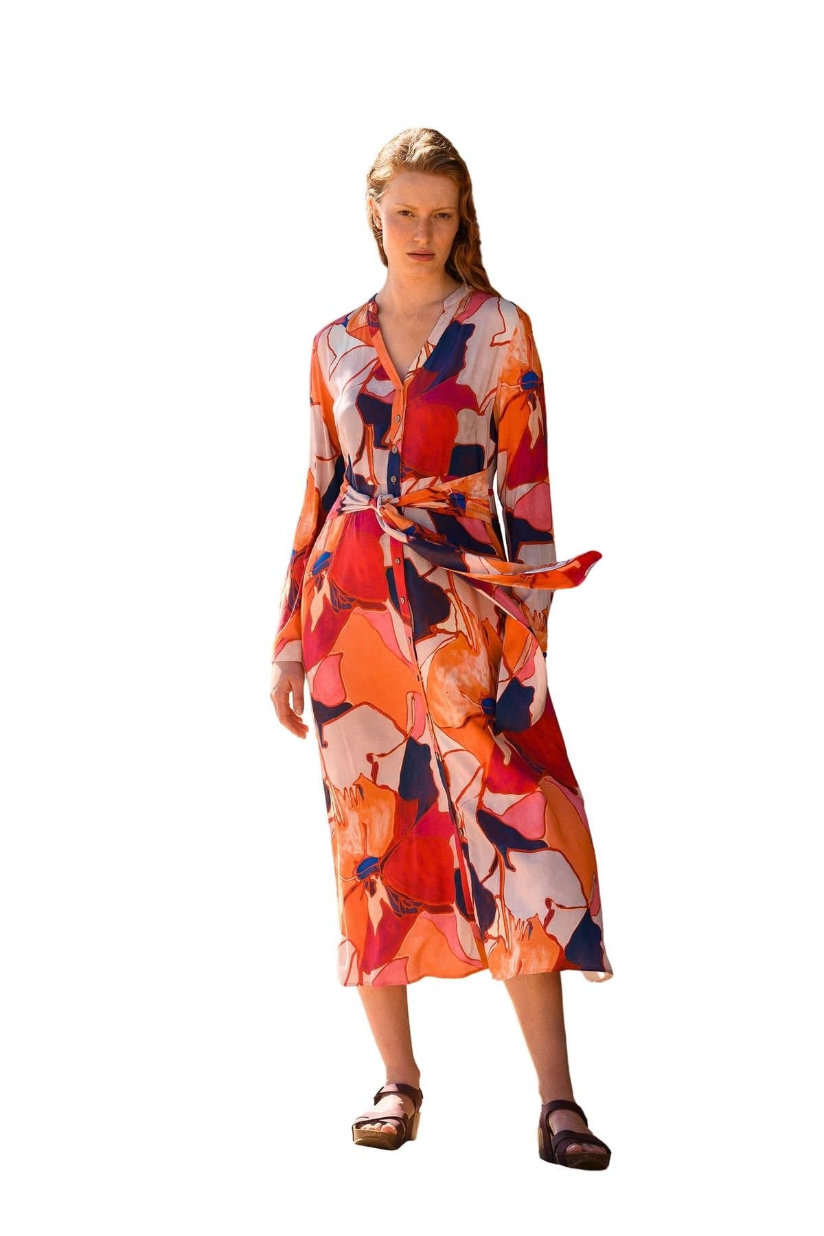 Celtic & Co Celtic & Co Women's Tie Front Midi Dress in Coral