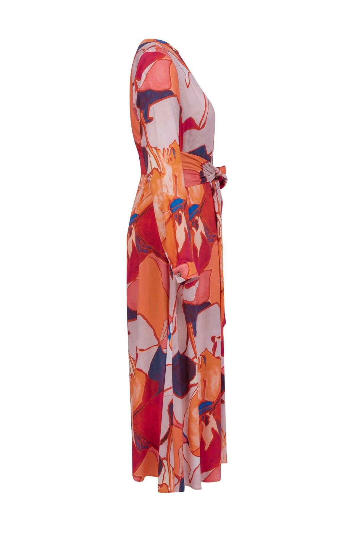 Celtic & Co Celtic & Co Women's Tie Front Midi Dress in Coral - 4