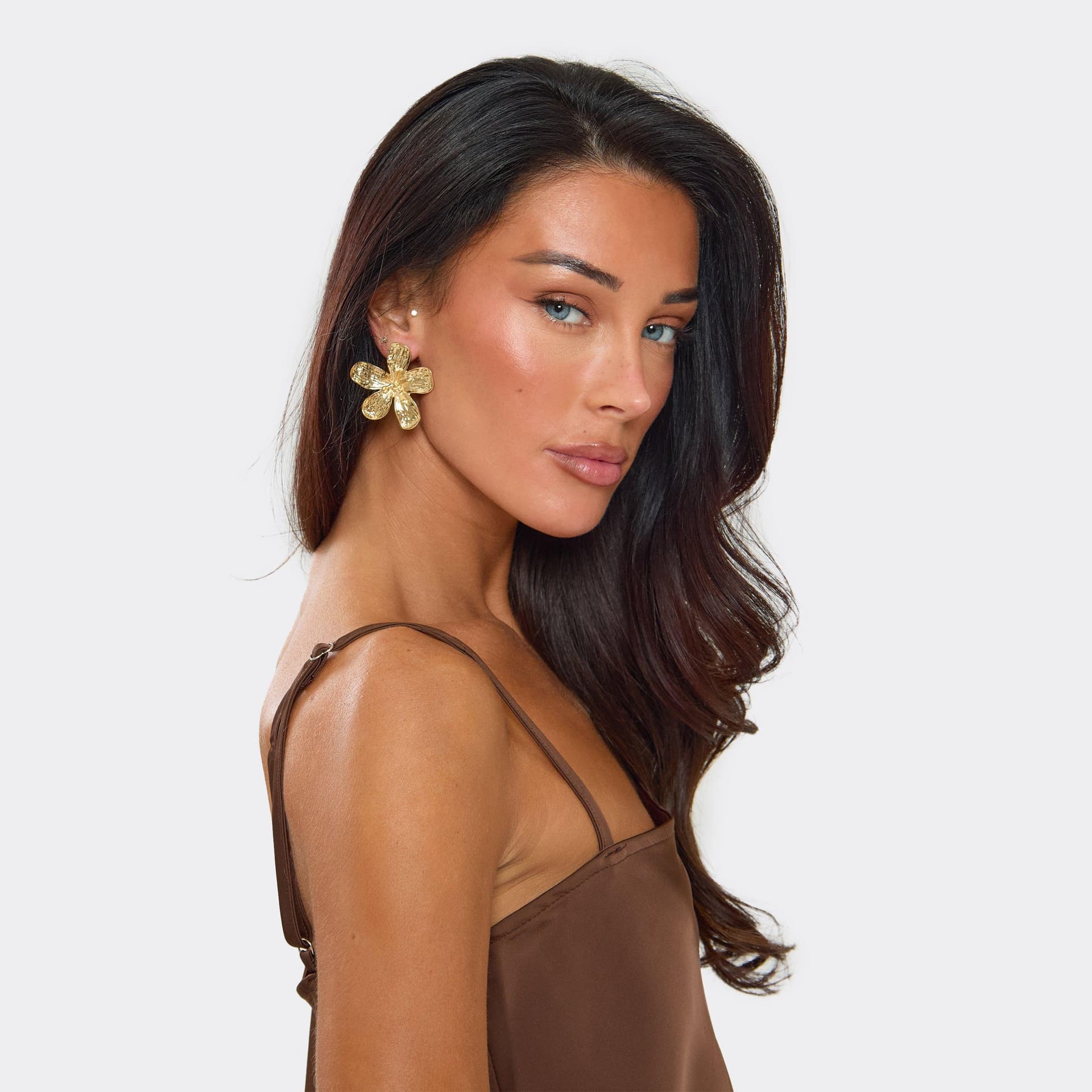 EGO EGO Gold Textured Flower Stud Earrings, Women's Size UK 0