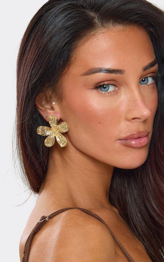 EGO Oversized Textured Detail Flower Shaped Stud Earrings In Gold, Women's Size UK 0 - 2