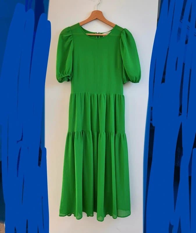 Never Fully Dressed Green puff sleeved tiered maxi dress size 10 Never Fully Dressed