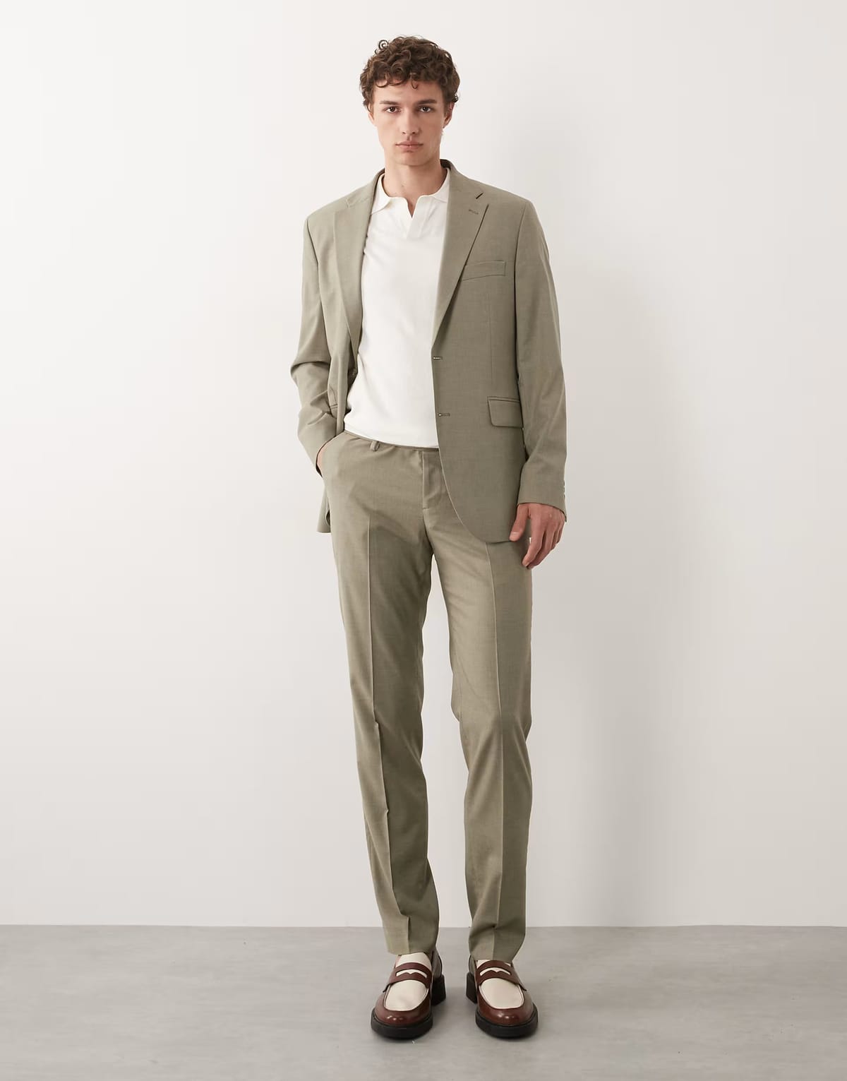 ASOS Mango Paris super slim fit trouser co-ord in mushroom - 1
