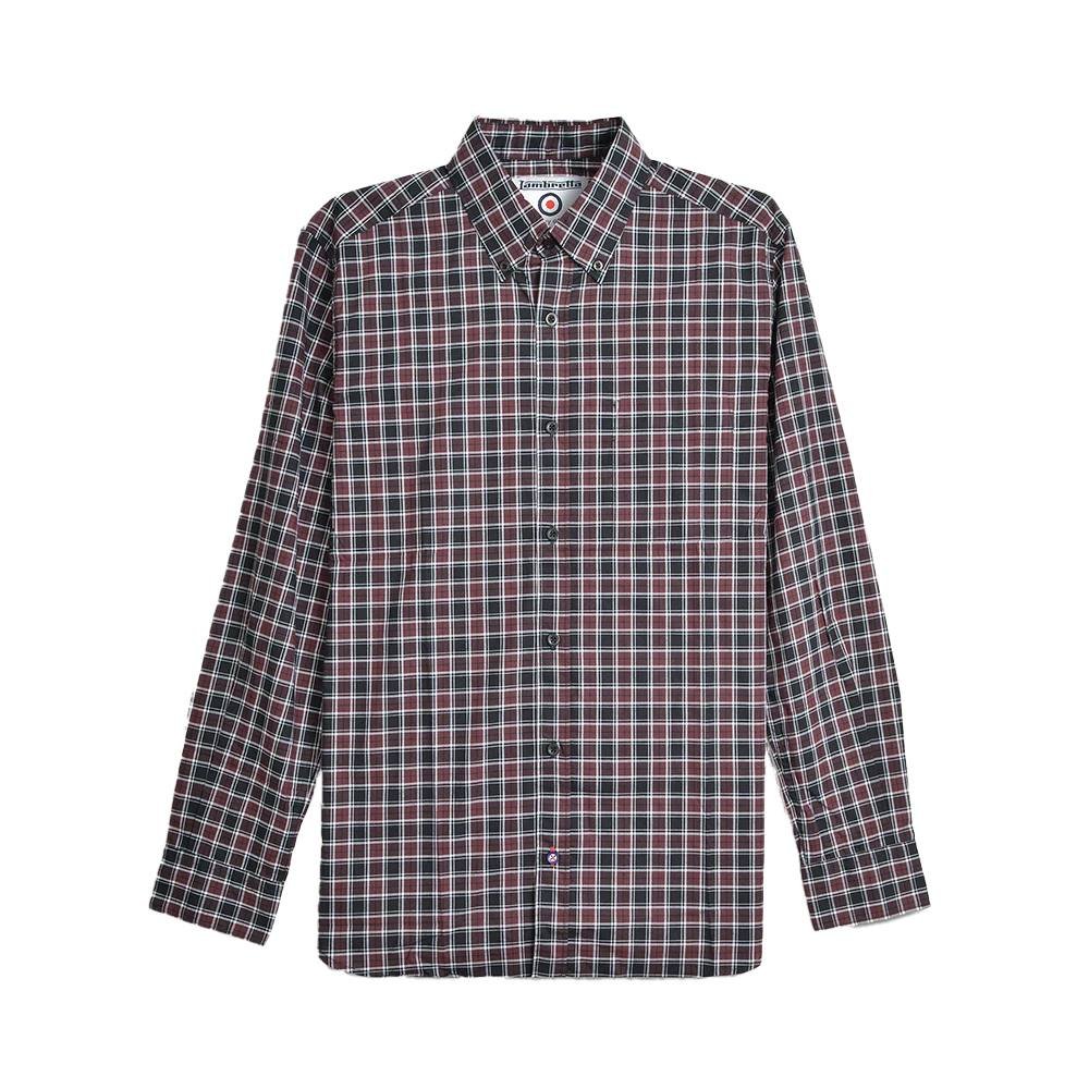 Lambretta Lambretta Men's Checked Long-Sleeved Shirt in Burgundy - 3