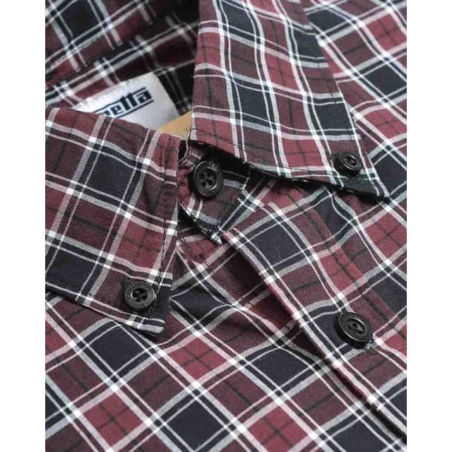 Lambretta Lambretta Men's Checked Long-Sleeved Shirt in Burgundy - 3