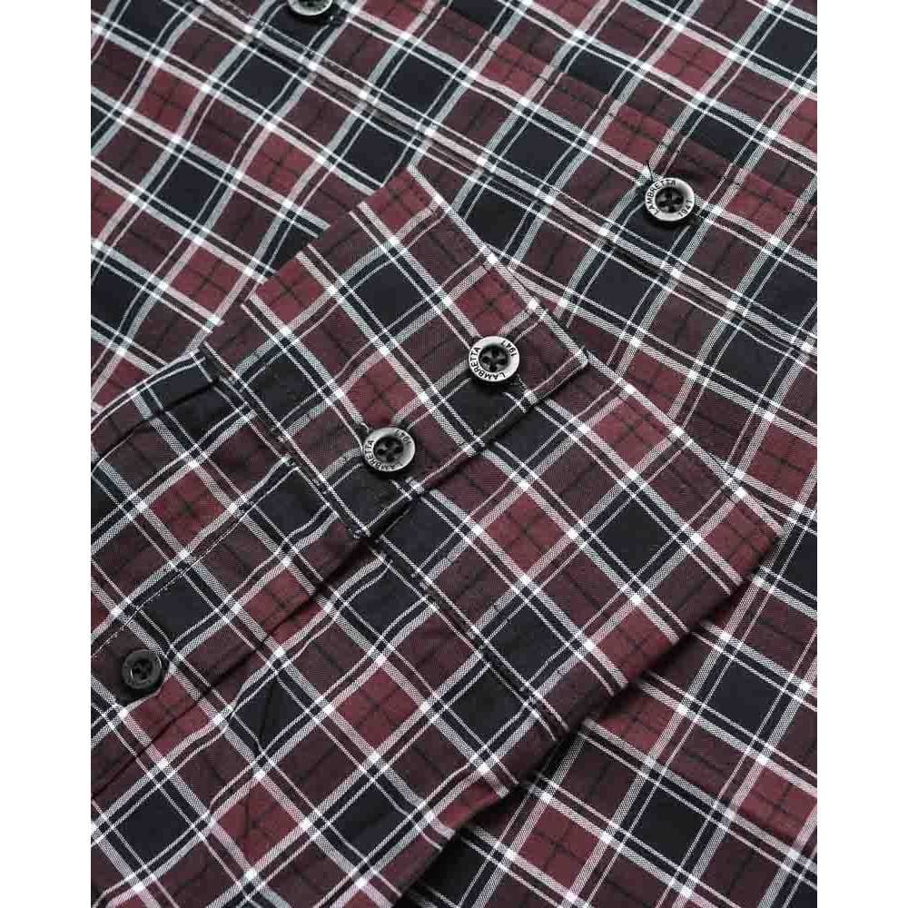 Lambretta Lambretta Men's Checked Long-Sleeved Shirt in Burgundy - 4