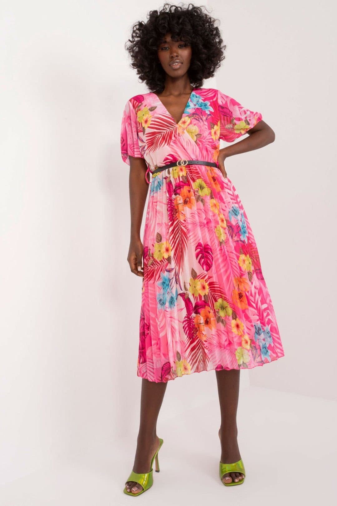 Love Lace Love Lace Women's Blush Pleated Midi Wrap Day Dress with Belt in Pink