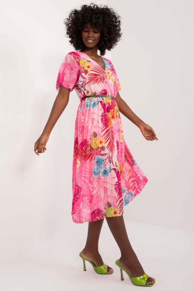 Love Lace Love Lace Women's Blush Pleated Midi Wrap Day Dress with Belt in Pink - 2