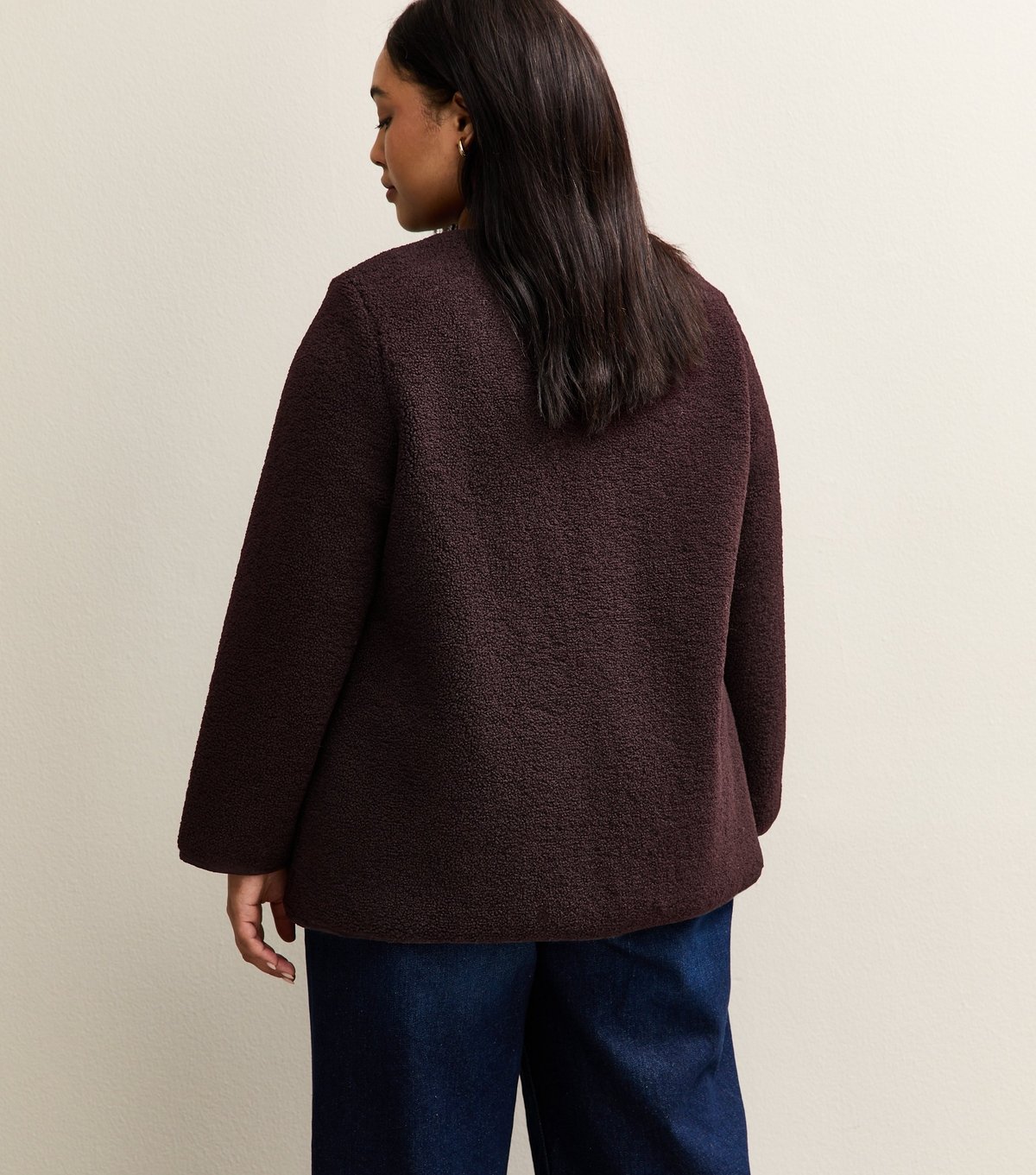 New Look Women's Plus Size Burgundy Borg Button Through Jacket Curves New Look - 4