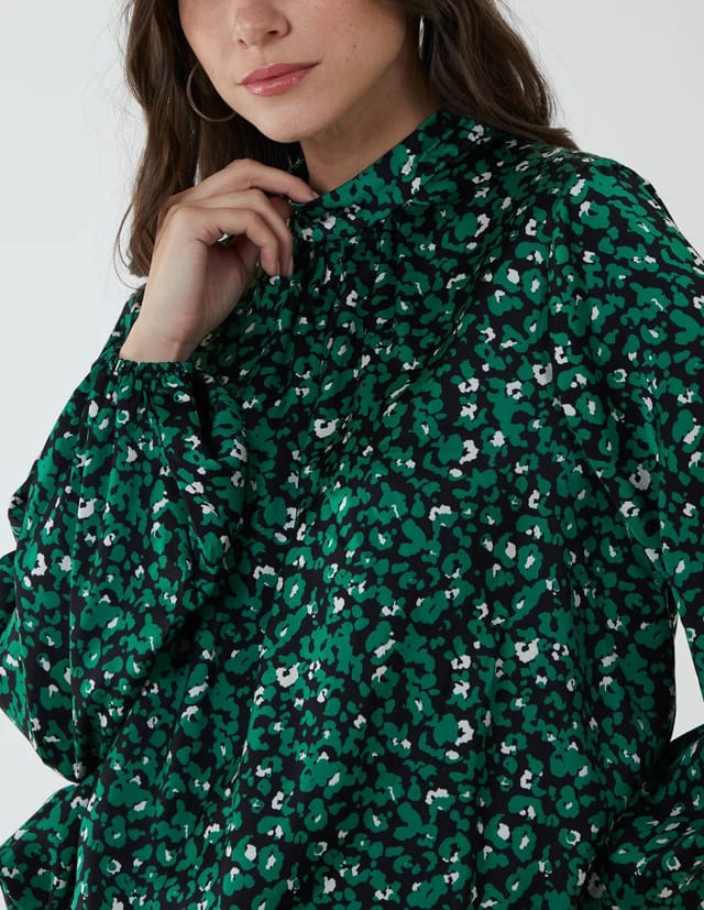 Blue Vanilla High Neck Leopard Print Satin Blouson Top - 2