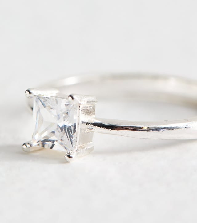 New Look Silver Tone Square Cubic Zirconia Ring New Look - 2