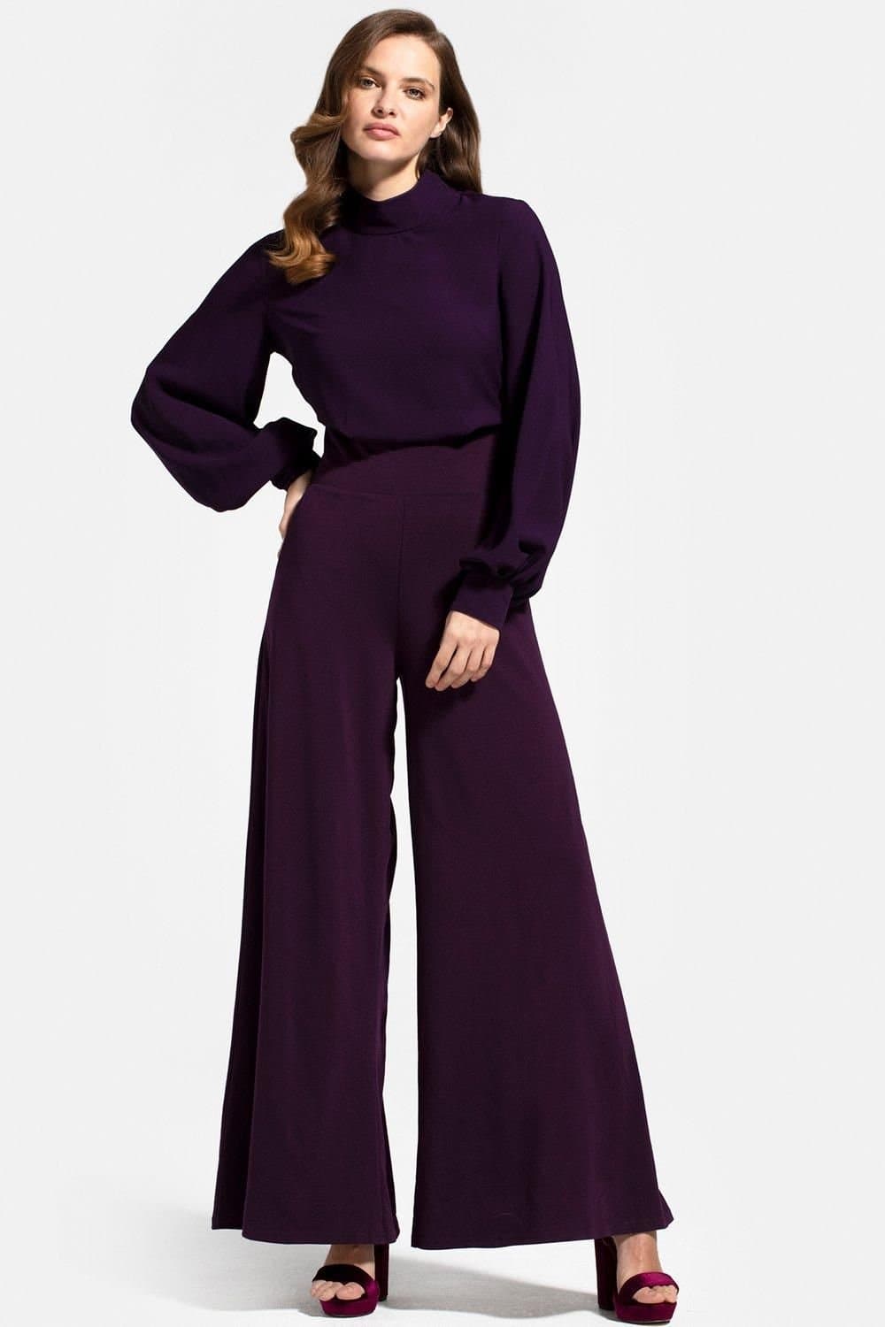 Hot Squash Hot Squash Women's Wideleg Jumpsuit with Blouson Sleeve in Purple
