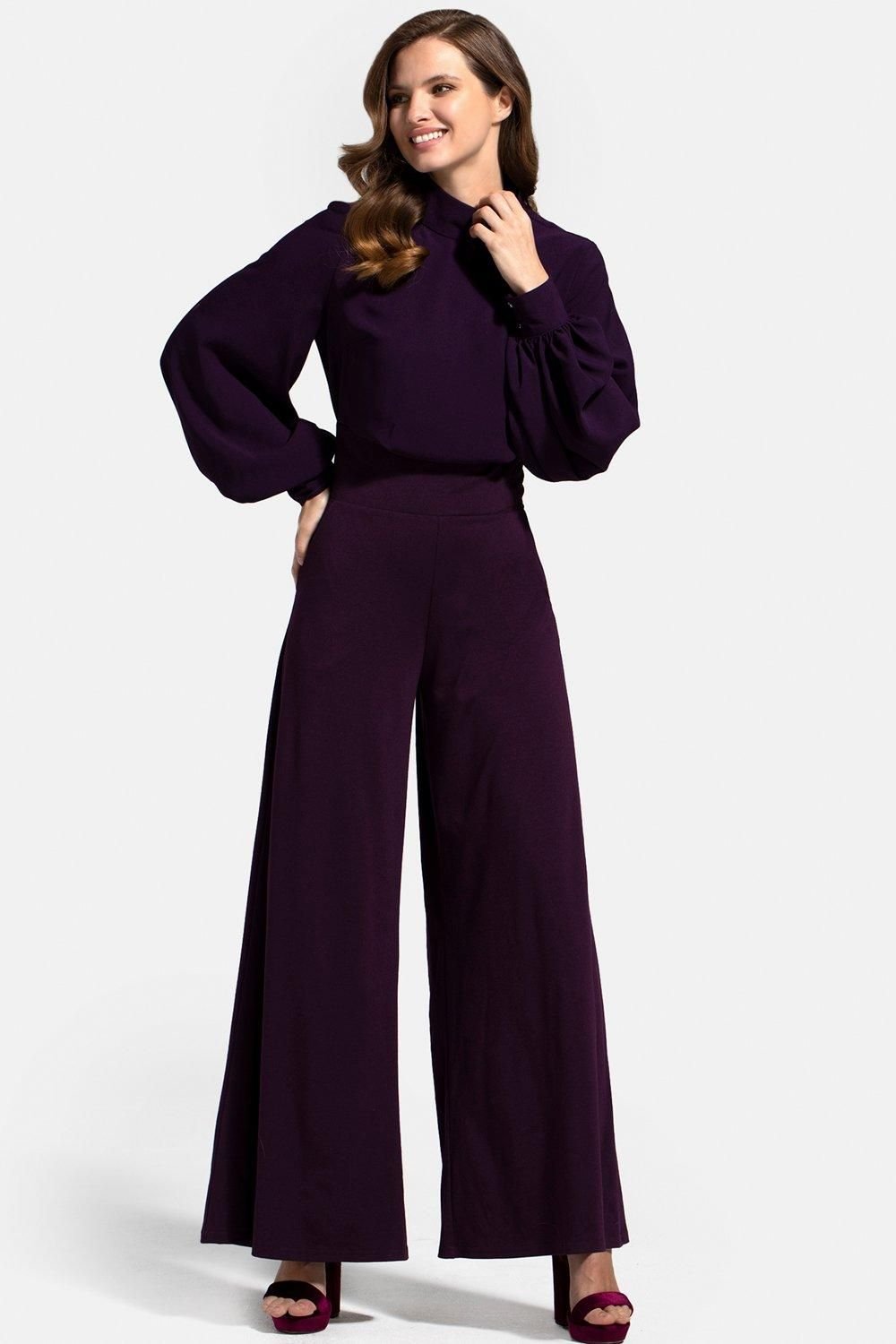 Hot Squash Hot Squash Women's Wideleg Jumpsuit with Blouson Sleeve in Purple - 2