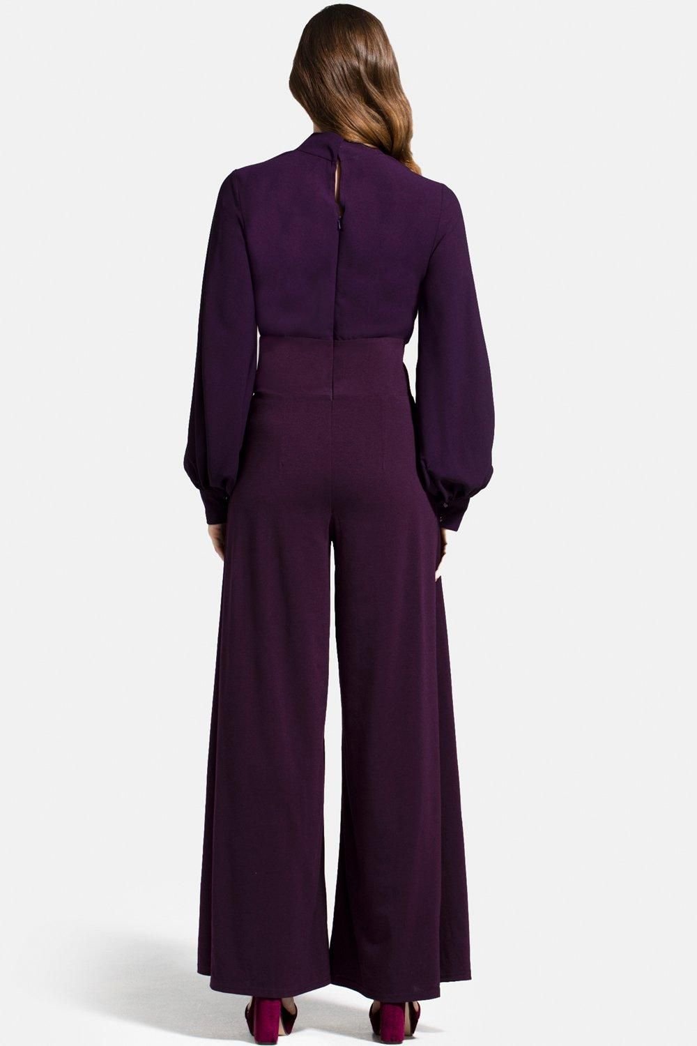 Hot Squash Hot Squash Women's Wideleg Jumpsuit with Blouson Sleeve in Purple - 3