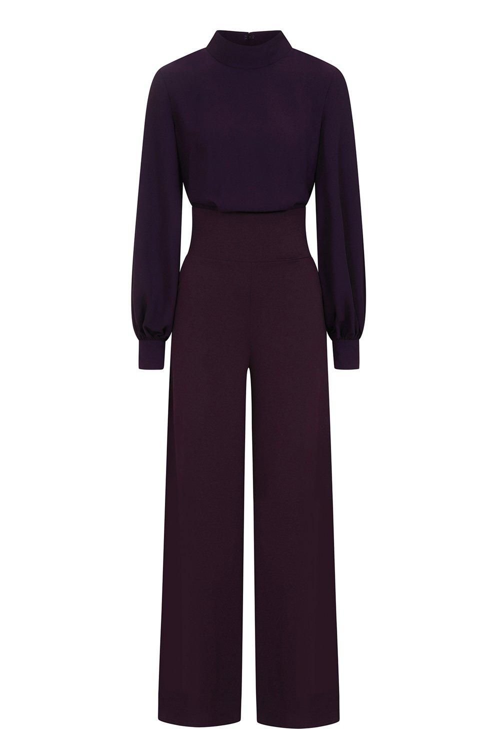 Hot Squash Hot Squash Women's Wideleg Jumpsuit with Blouson Sleeve in Purple - 4