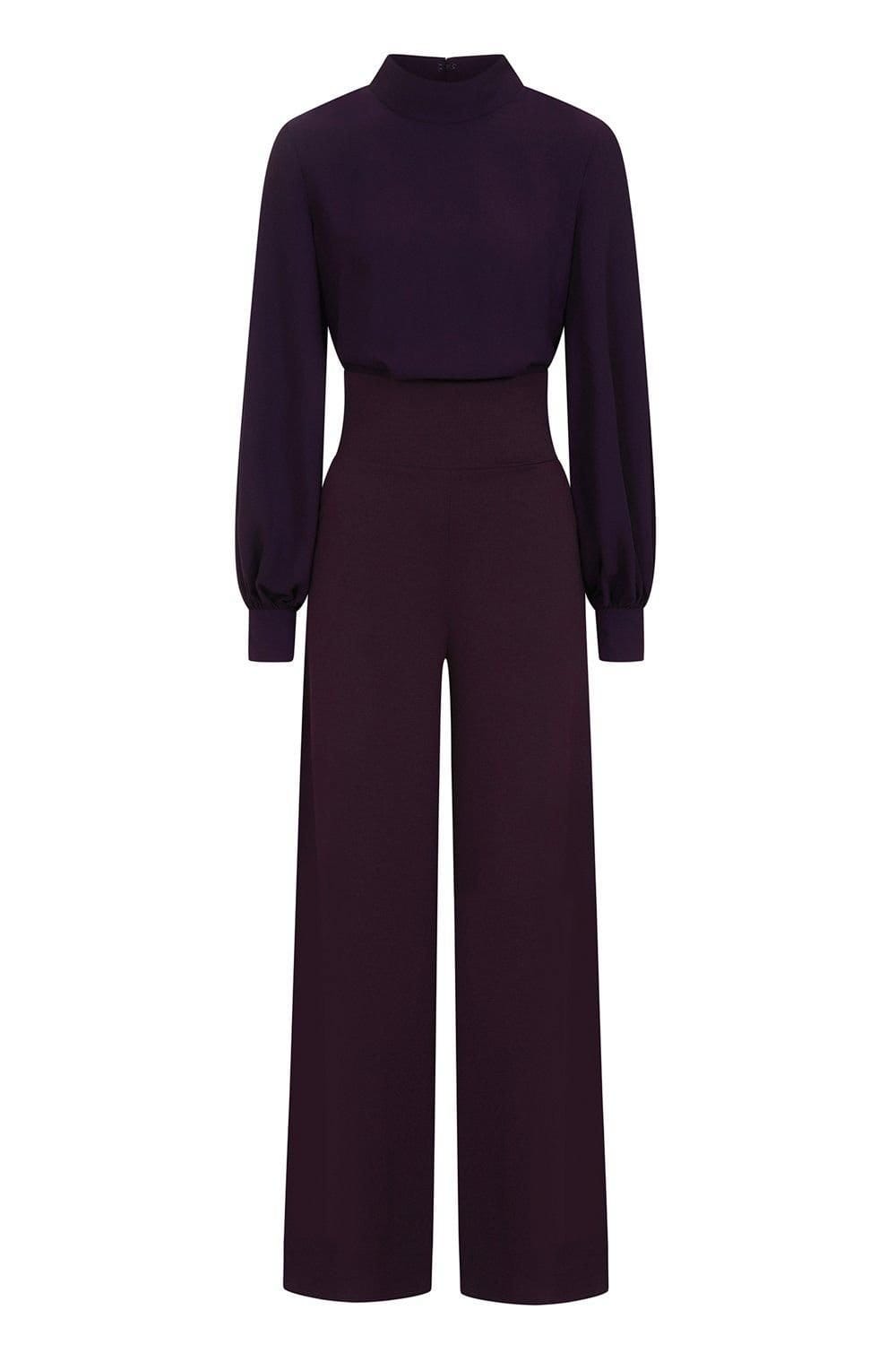 Hot Squash Hot Squash Women's Wideleg Jumpsuit with Blouson Sleeve in Purple - 4