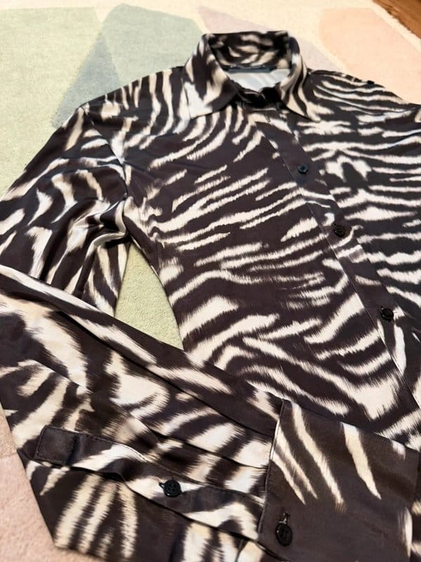 Zara Black & Grey Zebra Print Satin Shirt - Size XS