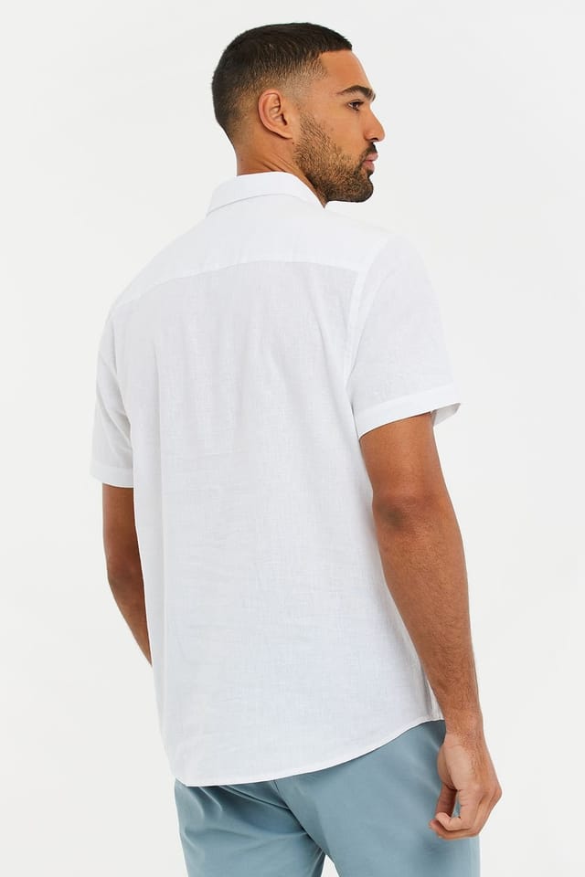 Threadbare Threadbare Men's 'Dragon' Cotton-Linen Blend Short-Sleeve Shirt in White - 2