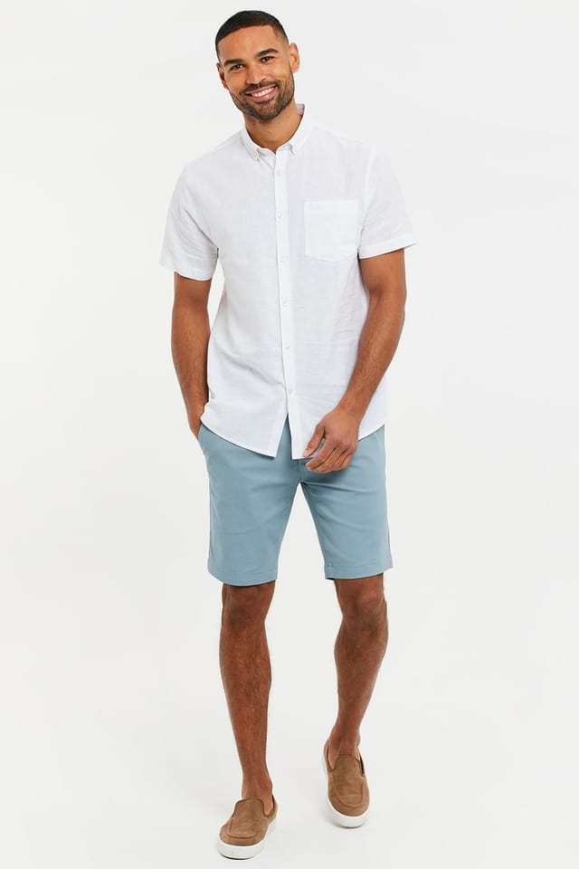 Threadbare Threadbare Men's 'Dragon' Cotton-Linen Blend Short-Sleeve Shirt in White - 3