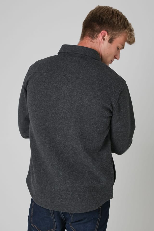 Tokyo Laundry Tokyo Laundry Men's Brushed Back Fleece Long Sleeve Shirt in Charcoal - 2