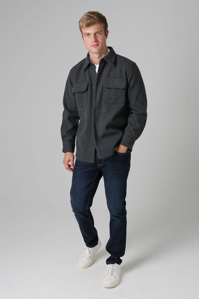 Tokyo Laundry Tokyo Laundry Men's Brushed Back Fleece Long Sleeve Shirt in Charcoal - 3