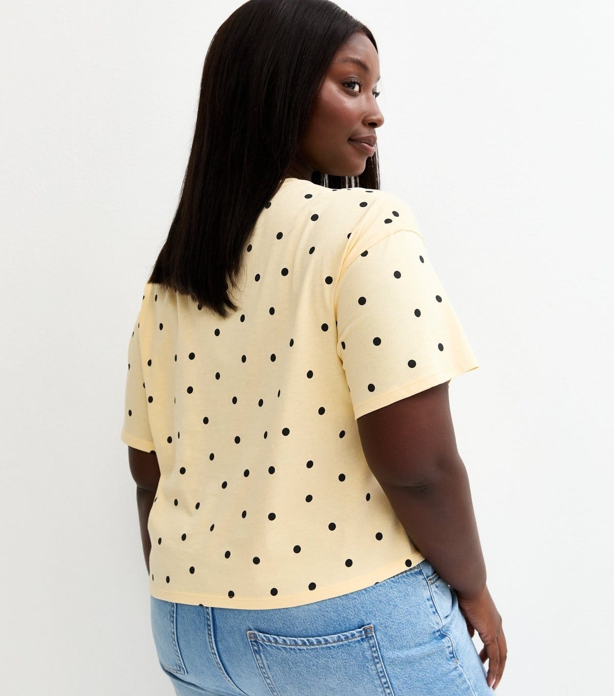 New Look Women's Plus Size Yellow Spot Print Tie Front T-Shirt Curves New Look - 4