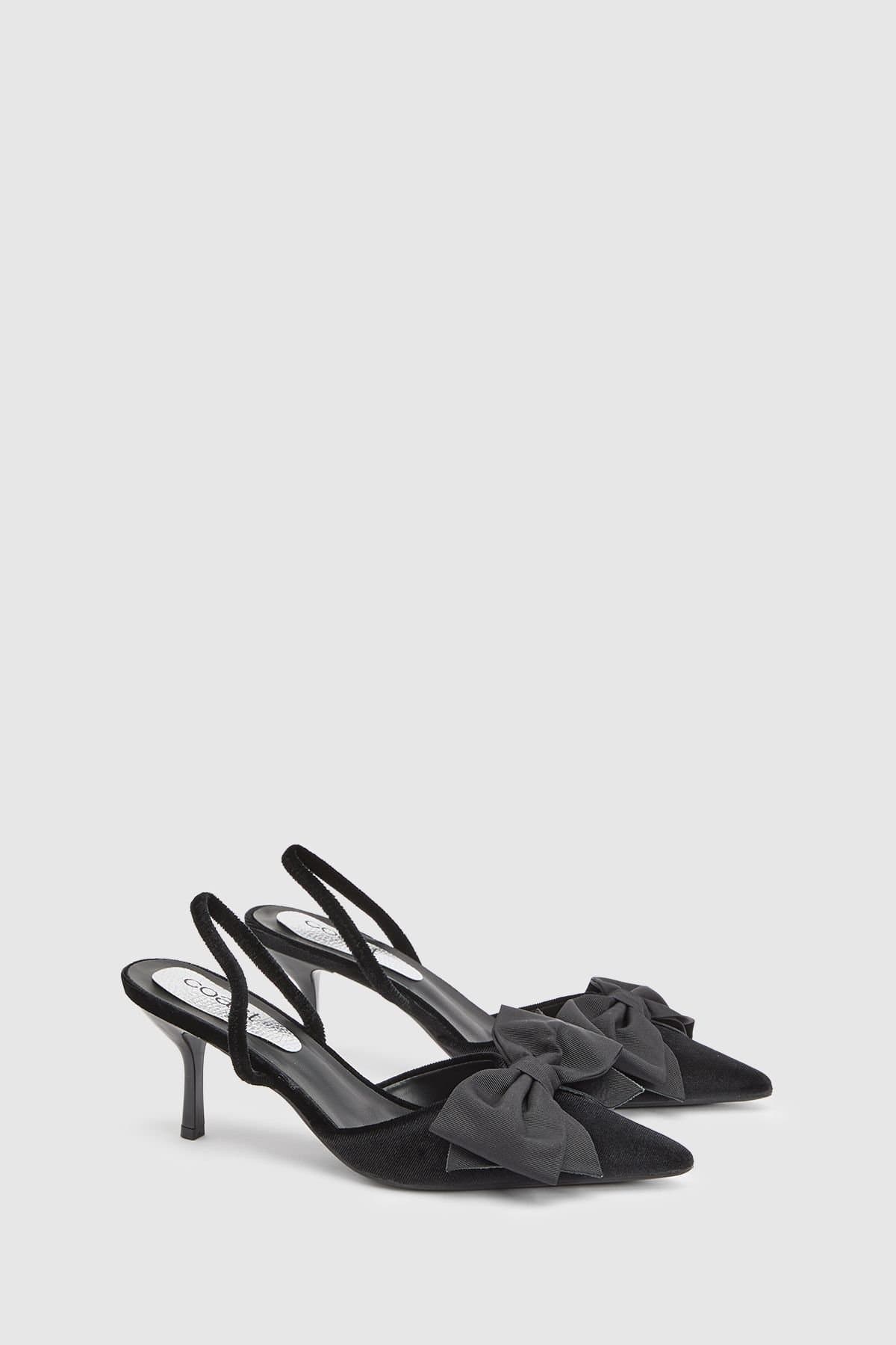 Coast Coast Women's Lina Velvet Slingback Bow Detail Medium Stiletto Heel Court Shoes in Black