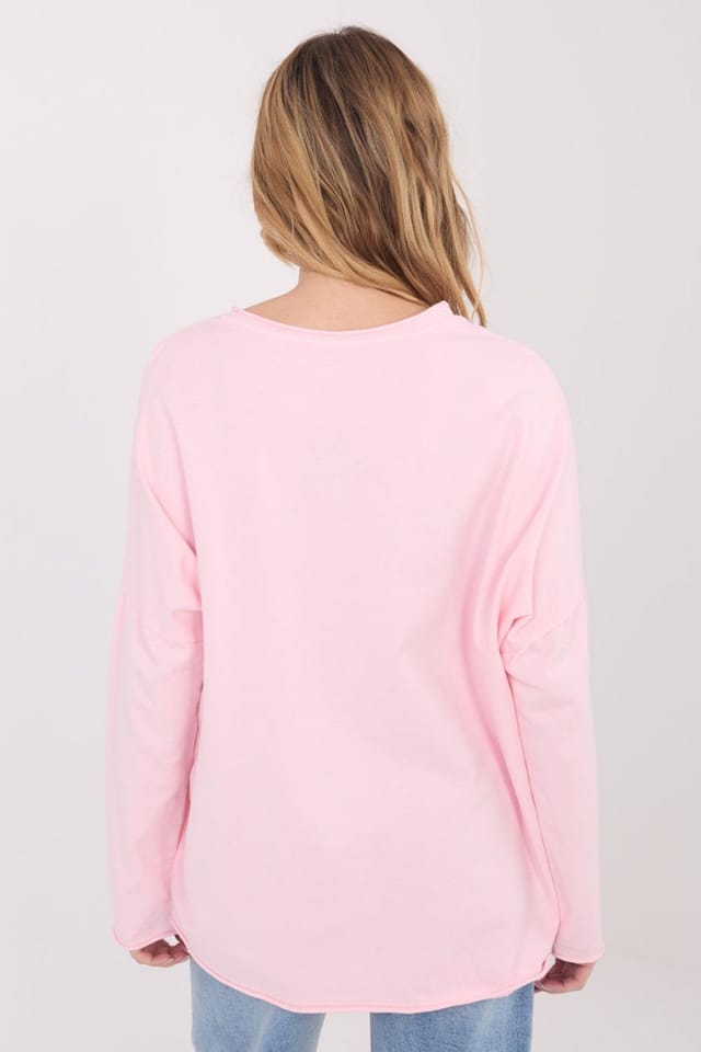 Love Lace Love Lace Women's Cotton Elastane V Neck Blouse with Flower in Pink - 3