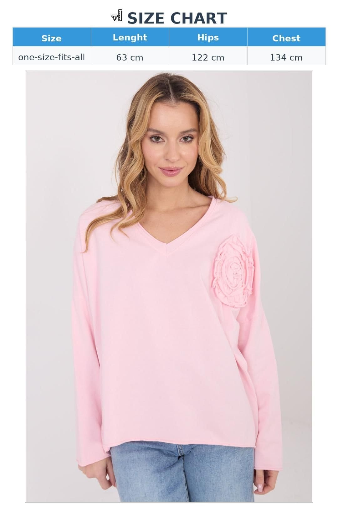 Love Lace Love Lace Women's Cotton Elastane V Neck Blouse with Flower in Pink - 4