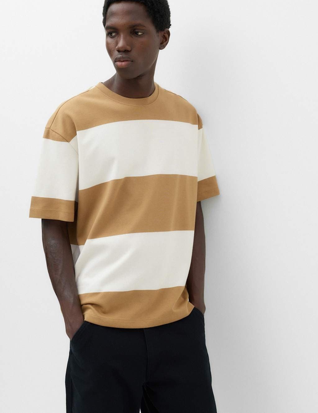 Marks & Spencer M&S Ultimate Oversized Striped T-Shirt Butterscotch