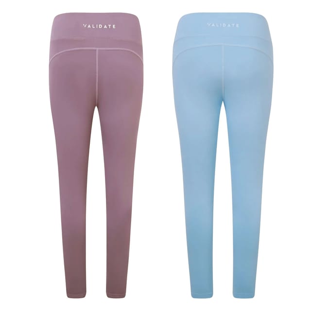 Validate Validate Women's 247 Essential 2 Pack Leggings Pink + Sky Blue - 2
