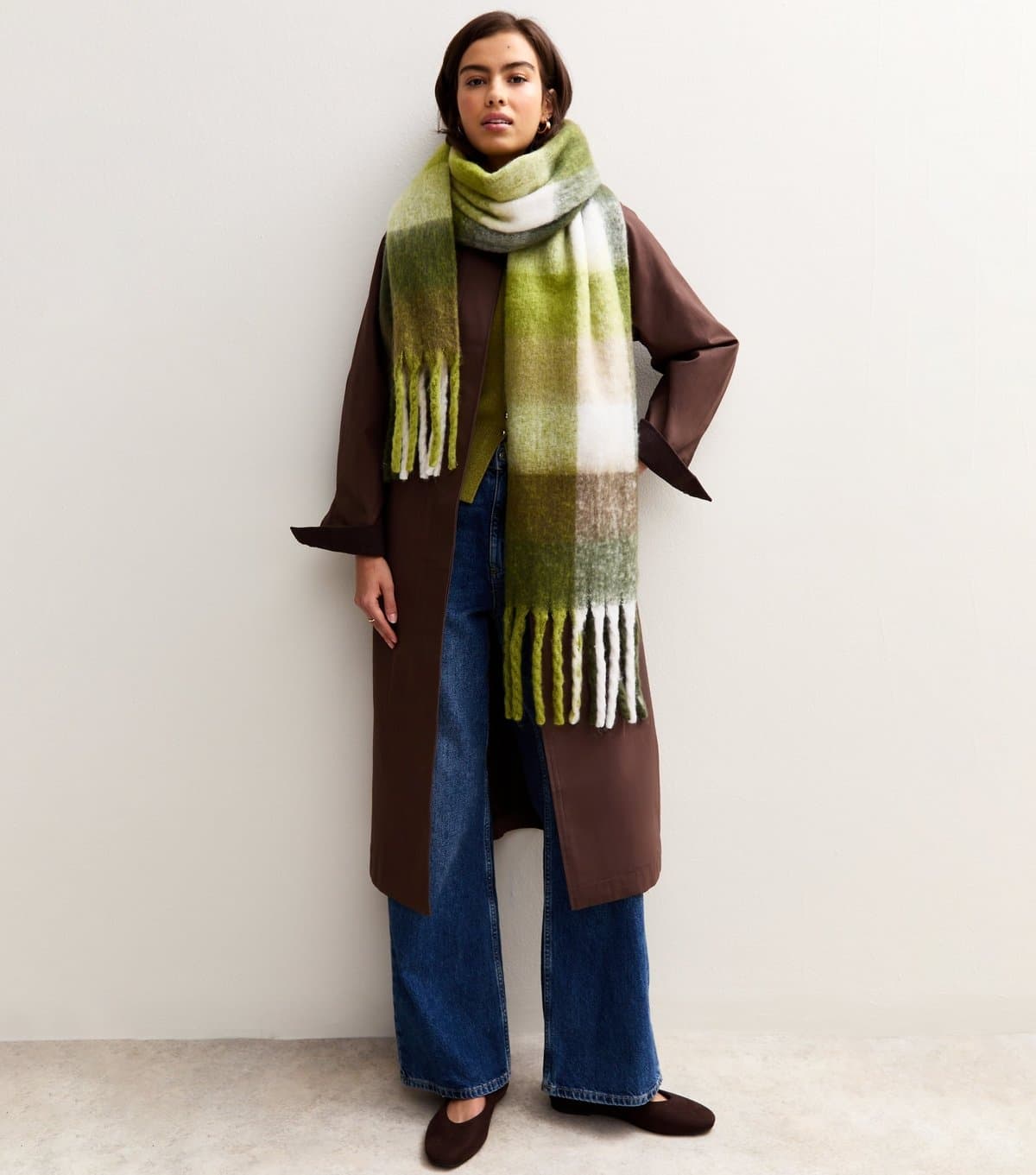New Look New Look Green Heavyweight Checked Scarf